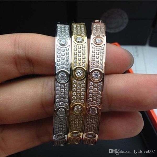 

316l titanium steel love bracelets bangles for women luxury full with cz stone bracelet puleiras love bangle men fashion jewelry, Black