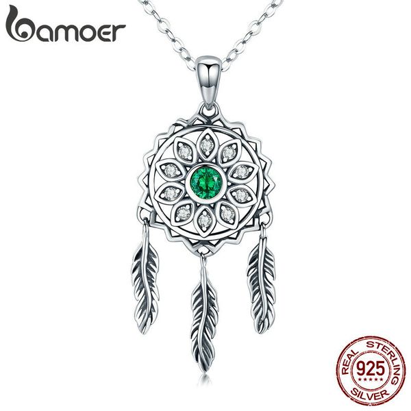 

bamoer new trendy real 925 sterling silver dream catcher holder pendant necklaces women fashion sterling silver jewelry scn263