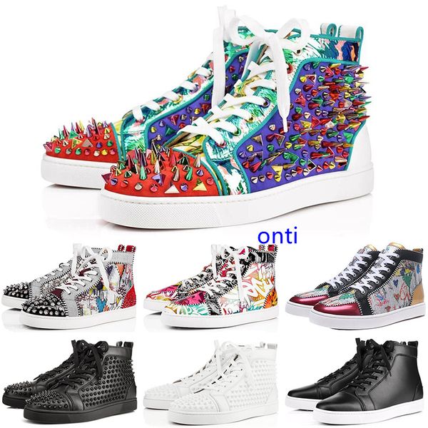 

2019 new fashion designer luxury s shoes men women studded spikes platform sneakers vintage genuine leather casual rivet sneaker, Black