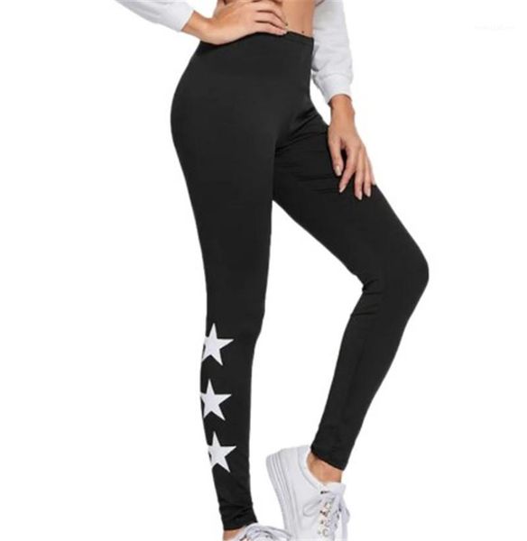 

waist womens regular pants womens sport ankle length leggings yoga fitness casual pants fashion stars print high, Black