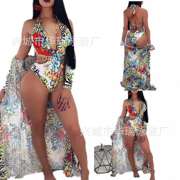

one-piece swimsuit printed straps with bare back tight swimsuit bikini floral bikini, White;black
