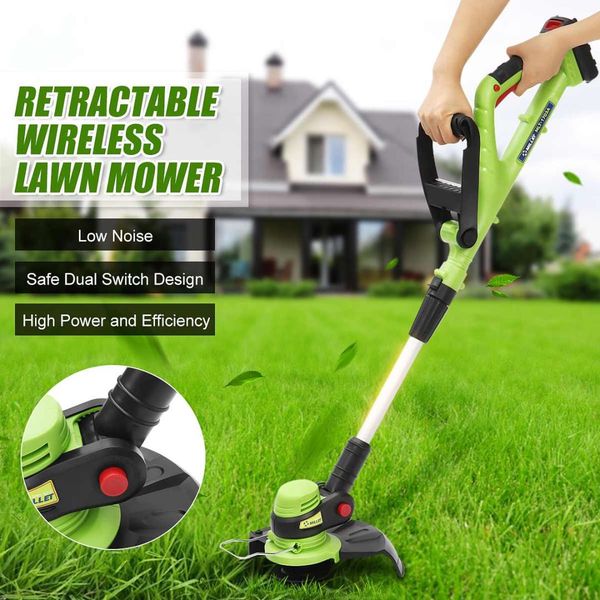 

12500rpm electric lawn mower wireless grass trimmer outdoor lawnmower 20v 2000mah cordless adjusted grass cutter garden tools