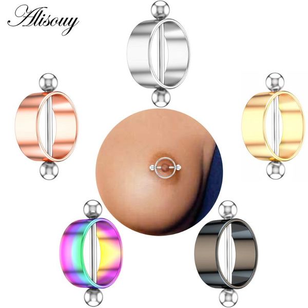 

other alisouy 1pc 14g barbell round nipple rings piercing bar ring stainless steel shields cover punk women body jewelry, Slivery;golden