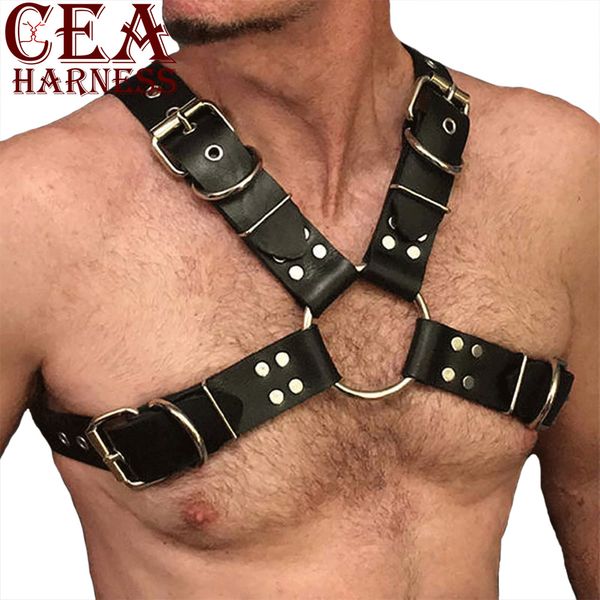 

cea.harness harness mens bondage gay punk leather harness men body chest shoulder half belt fetish gay bdsm bondage club, Black;brown