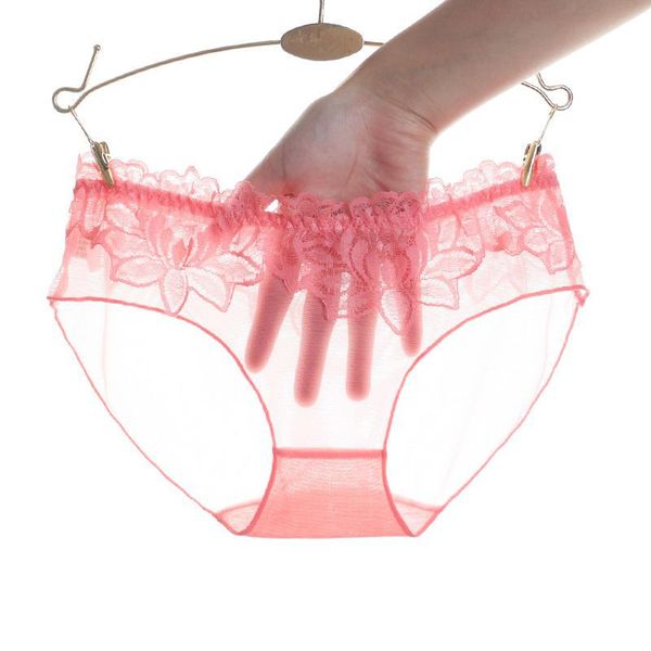 

ultra-thin mesh perspective lace hollow flower briefs women's solid color low waist panties, Black;pink
