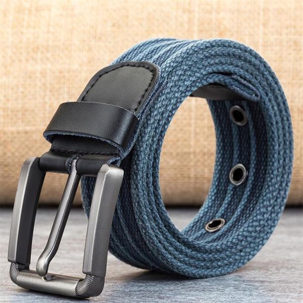 

bokadiao men&women canvas belt metal pin buckle punk jeans belt cotton army tactical belts for men waistband strap male, Black;brown