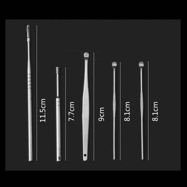 

5 шт. / компл. унисекс из нержавеющей стали уха picker ложка уха удалитель воска очиститель уход уха многофункциональный портативный earpick