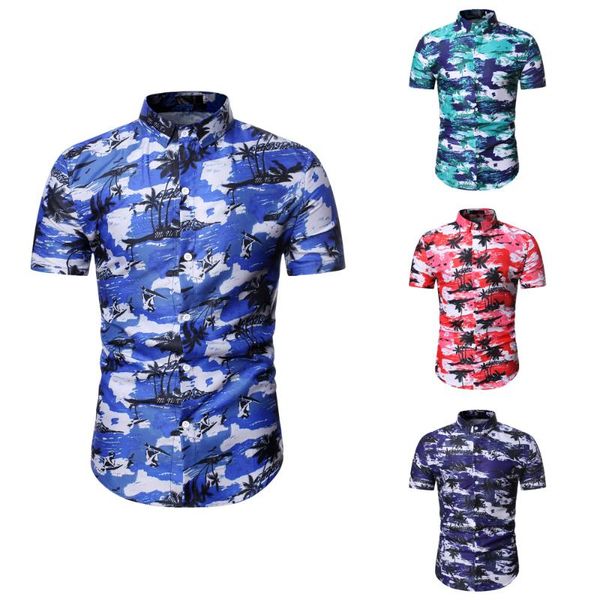 

men's casual shirts summer personalized fashion business short sleeve printed hawaiian shirt beach vacation men, White;black