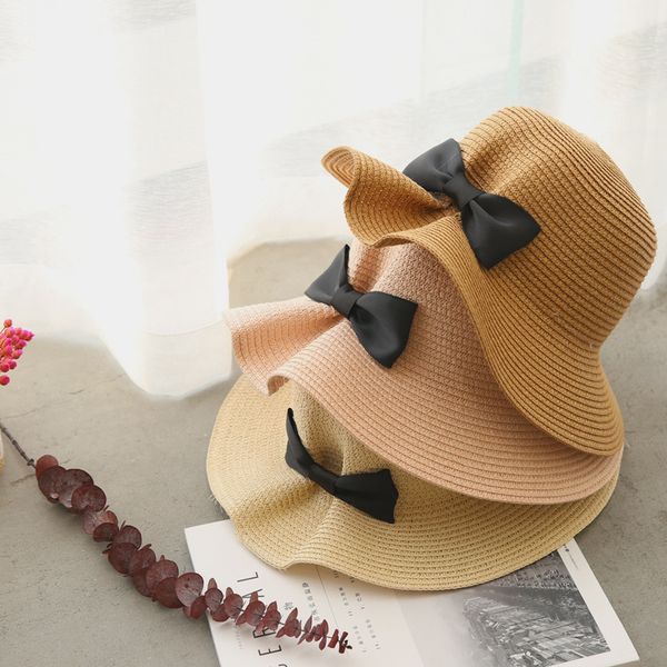 

korean version bow sun hat for women casual wide brim cute travel foldable bow fisherman hat, Blue;gray