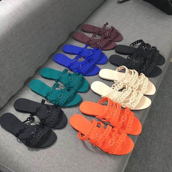 

Дизайнер Тапочки Женщины Сандалии Rivage Chaine d'Ancre резина желе сандалии Слайды Flat Флип партии Вьетнамки Тапочки Свадебная обувь с коробкой