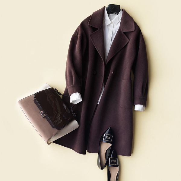 

kmetram 100% шерсть пальто весенние куртка женская одежда 2019 двусторонняя длинные шерстяные пальто и куртки женщин chaqueta mujer свободно, Black