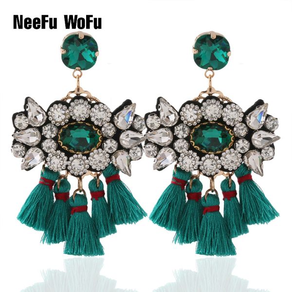 

neefu wofu green rhinestone earrings tassel crystal big earring large long brinco ear accessories oorbellen christmas gift, Silver