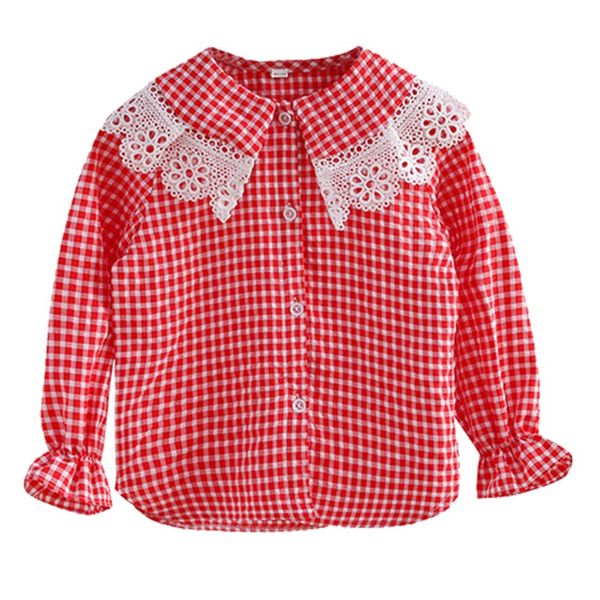 

blouse for girls plaid shirt for girls lace flower children's shirts autumn korean clothes christmas gift, White;black
