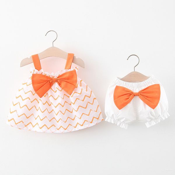 

kids designer clothes girls vest suit 2020 summer new style childrens printed bow strap shorts two-piece childrens clothing hair, White