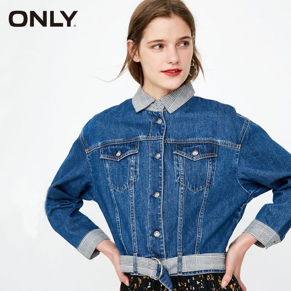 

only autumn stitching collar denim jacket short jean coat | 118354510, Tan;black
