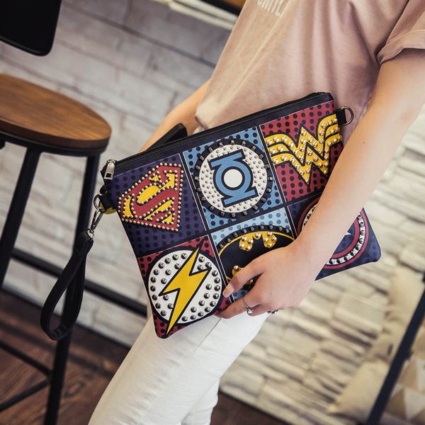 

унисекс marvel сцепления мода ретро кожа pu supercool superhero мстители rivet gothic punk handy запястье сумка сцепления