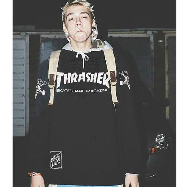 

thrasher kanye tide бренд мужской европейский и американский хип-хоп звезда с красным скейтбордом ins net плюс бархатная водолазка sweater0d, Black