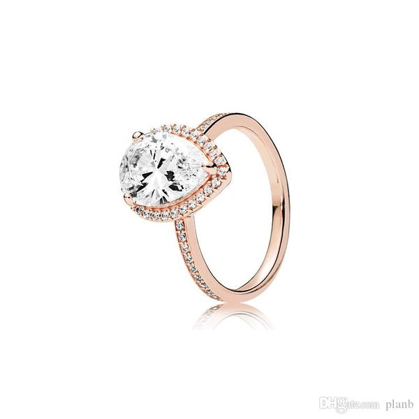 

18k rose gold tear drop cz diamond ring with original box for pandora 925 silver wedding rings set engagement jewelry for women, Slivery;golden