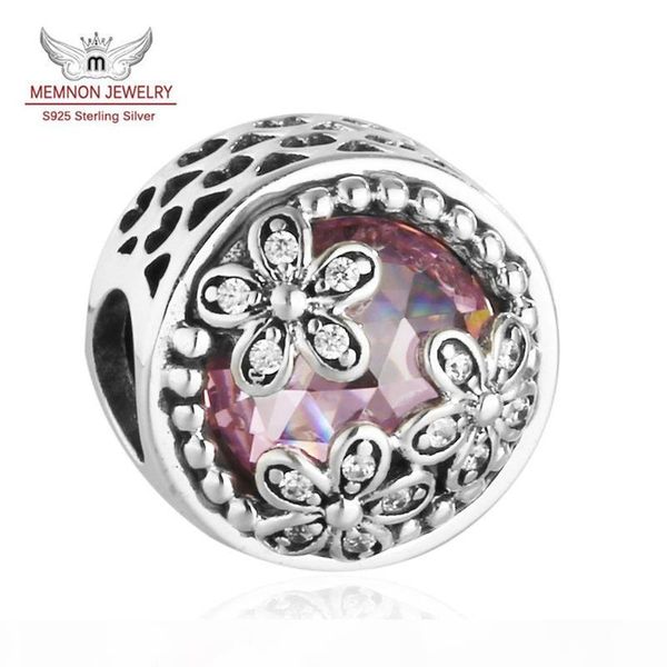 

memnon jewelry 2017 spring pink & clear cz dazzling daisy meadow flowers charm beads for jewelry diy making pure 925 sterling-silver-jewelry, Bronze;silver