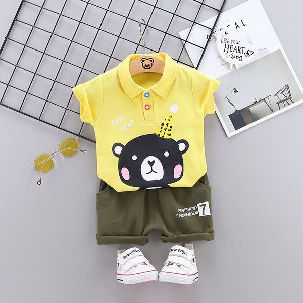 

2020 baby boys summer clothing set children cute cartoon cotton casual short sleeve t-shirt +shorts 2pcs clothes sets, White