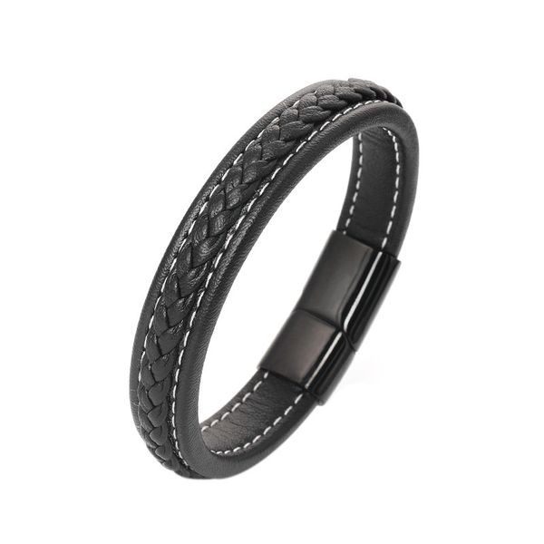 

leather rope bracelet stainless steel leather woven titanium steel custom men's cowhide jewelry simple and elegant accessories, Golden;silver