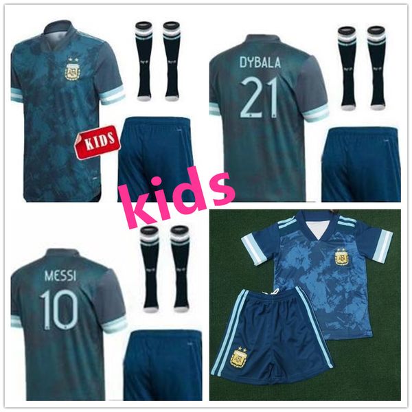 

kids argentina jerseys 2020 child argentina national team soccer jerseys #10 messi #9 aguero #21 dybala #22 lautaro football uniforms, Black