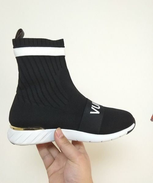 

branded women black stretch textile slip-on aftergame sneaker designer lady star trail sock-like upper letter strap casual shoes