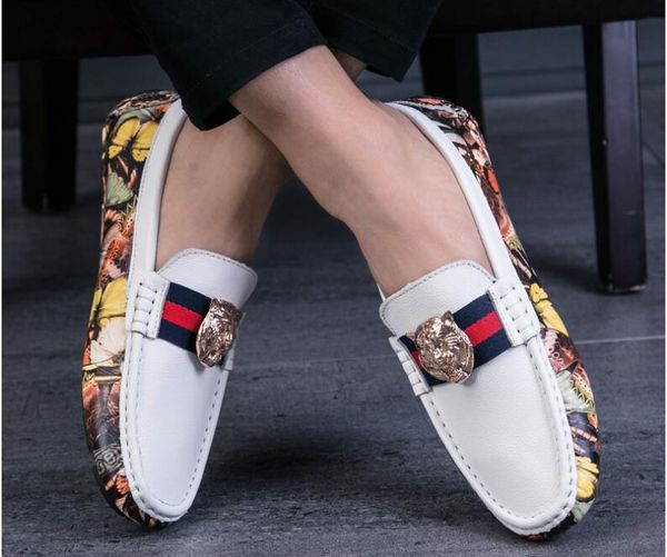 

2019 Italian Black white glitter occasional flats boat shoes fashion party and wedding driver men leather loafers