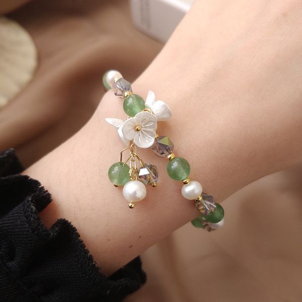 

jinwateryu fashion strawberry crystal moonstone crystal transfer bracelets peach blossom ins niche design bracelet bracelet, Black