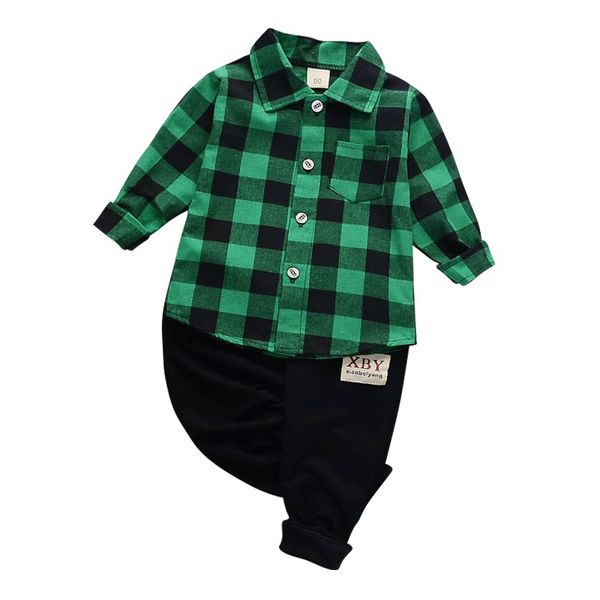 

boys clothing sets plaid summer children clothing wear chiffon t-shirt + pants sets kids clothes for boy baby, White