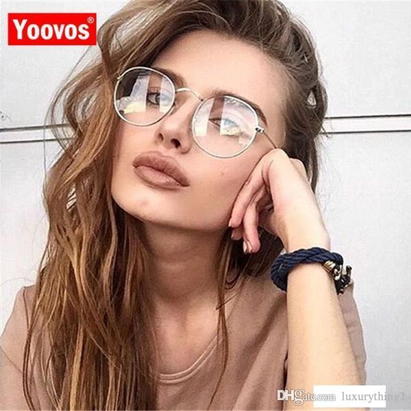 

yoovos 2019 metal round designer woman glasses new optical frames glasses frame clear lens eyeware black silver gold eye glass, White;black