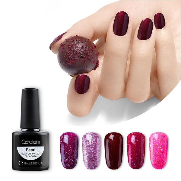 

nusx 10ml neon glitter color gel nail polish uv led lamp shining hybrid nail lacquer enamel lucky gel paint varnish manicure, Red;pink