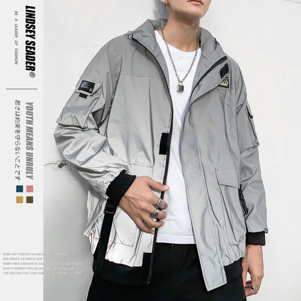 

lindsey seader zipper open jacket men new 2020 autumn hip hop hooded jacket front pocket casual windbreaker hoodie streetwear, Black;brown