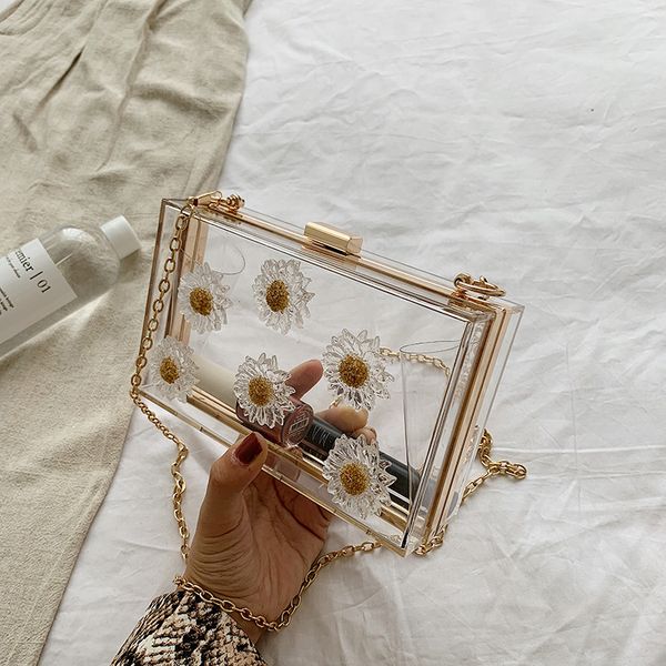 

beach transparent box bag literary ladies small square bag korean new casual wild flowers clear shoulder messenger bolsos
