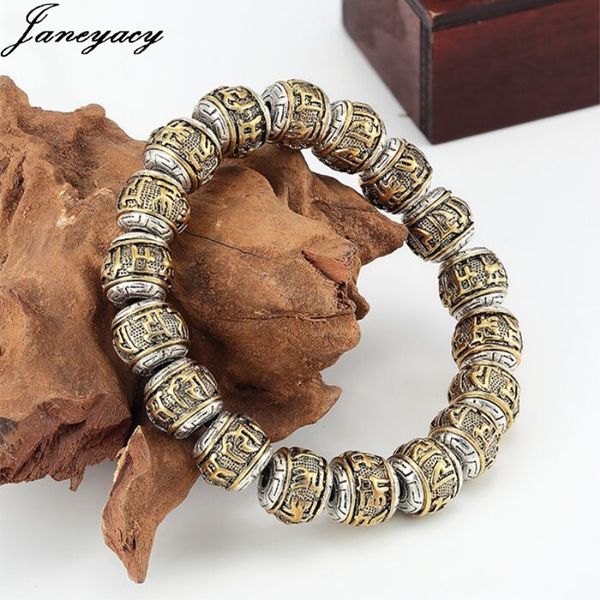 

traditional buddhist men's bracelet women's six words mantra bracelet om mani padme hum amulet bead bracelet hombres pulseras, Golden;silver