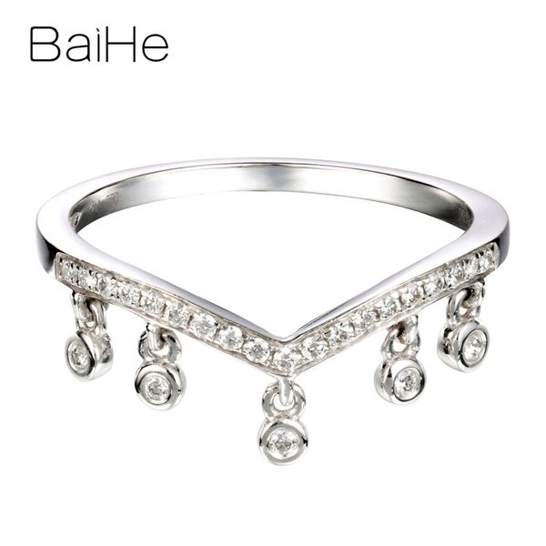 

baihe solid 14k white gold 0.12ct certified h/si round 100% genuine natural diamonds women wedding trendy fine jewelry gift ring, Golden;silver