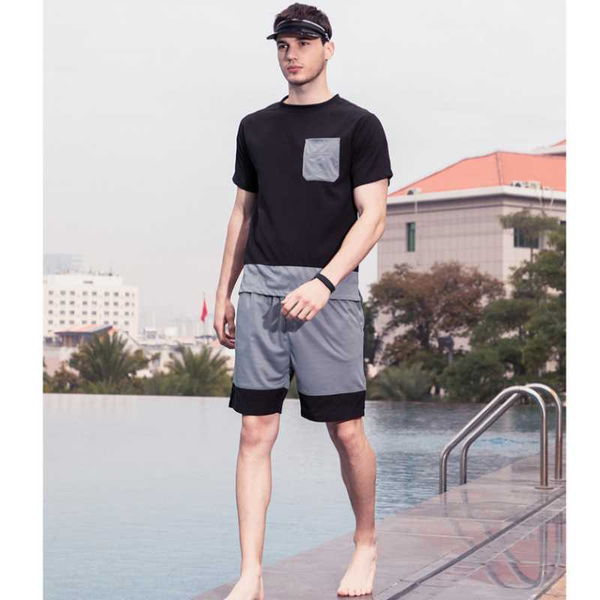

fashion hawaiian style men short sleeve t shirts sets summer new men tshirts shorts set beach holiday casual sport mens clothing, Gray