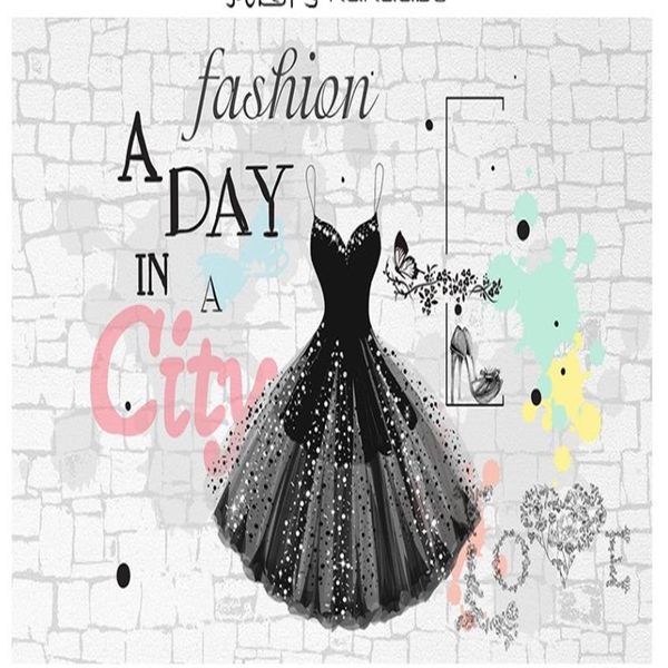 

3d murals wallpaper for living room personality brick wall fashion little black skirt 3d wallpapers clothing store background wall