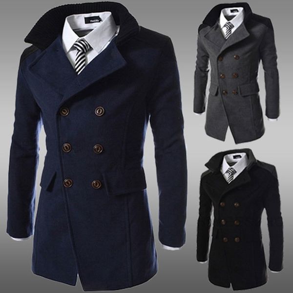 

fashion 2016 brand winter long trench coat men good quality double breasted wool blend overcoat for men size 3xl y18103101, Tan;black