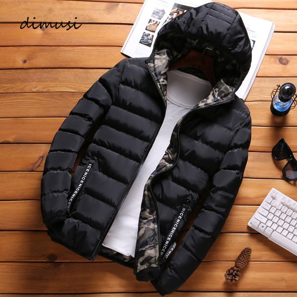 

dimusi winter mens jacket fashion men cotton thick thermal parkas coats casual outwear army windbreaker jackets hoodies clothing, Black