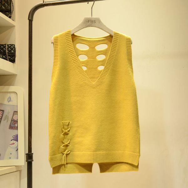 

v-neck sweater vest women wear spring and autumn new back hollow strap korean version of joker pullover sweater, Black;white