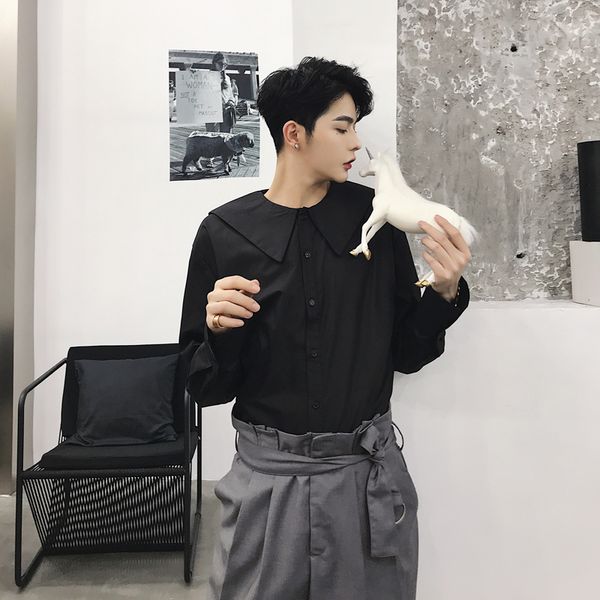 

мужчины старинные модные повседневные рубашки мужчины женщины пара свободные вечерние платья рубашки harajuku уличная одежда, White;black