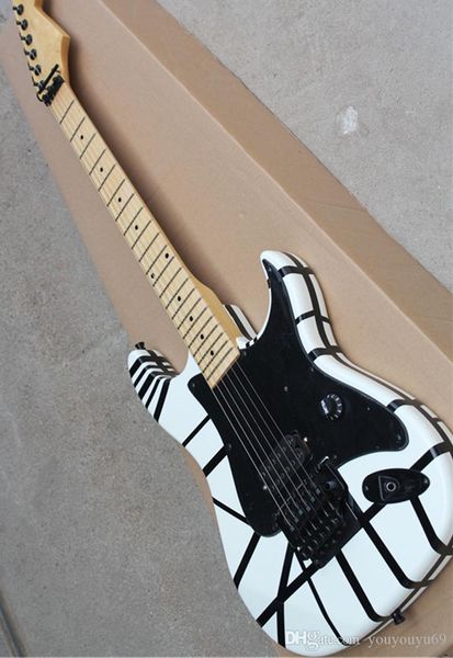 

6-string white and black striped pattern electric guitar, maple, black pickguard, custom service
