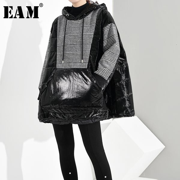 

eam] loose fit cotton-padded plaid oversized sweatshirt new round neck long sleeve women fashion tide autumn winter 2019 1k4470, Black