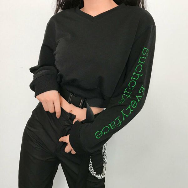 

women's crop hoodies letter pullover long sleeve short casual sweatshirt, White