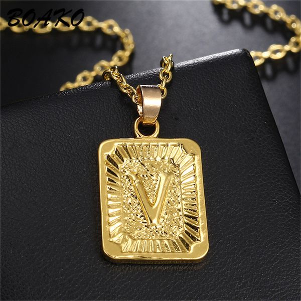 

boako square letters necklace gold color charm pendant necklaces for women girls english initial alphabet name necklace jewelry, Silver