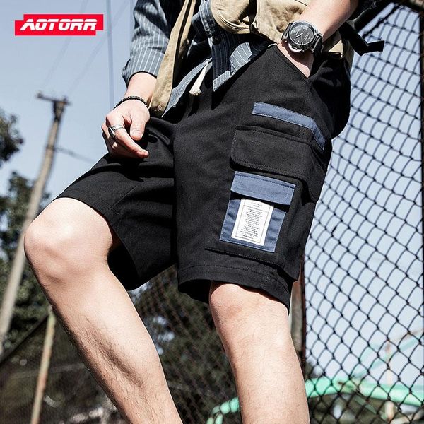 

summer hip hop streetwear shorts mens cotton 2019 cargo shorts mens multi pockets knee length male joggers short trousers, White;black