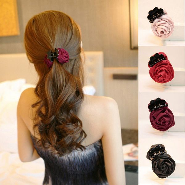 

фотография реквизит женские заколки большой цветок женщины мода заколки для волос ткань роза сплошной цвет женщины девушки аксессуары для во, Slivery;white