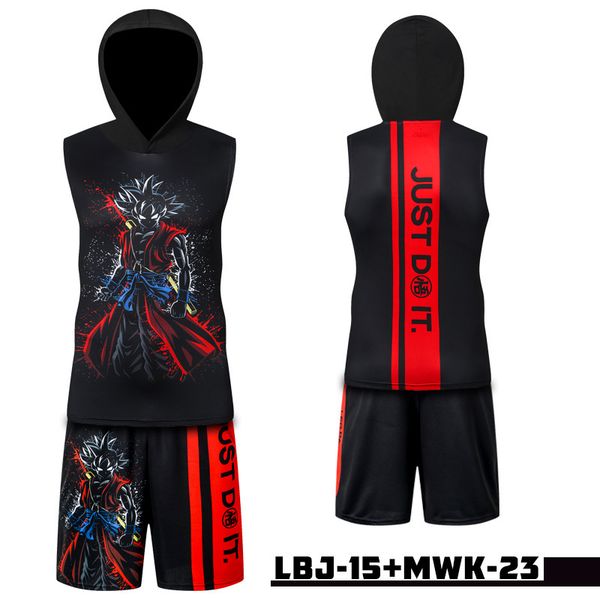 

hooded vest new sports loose leisure muscle slim fitness sleeveless t-shirt suit running suit men workout clothes, Black;blue