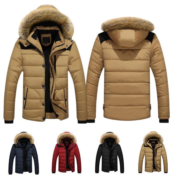 

men's duck down coat thicken warm outwear parka hooded jacket outwear outdoor, Black